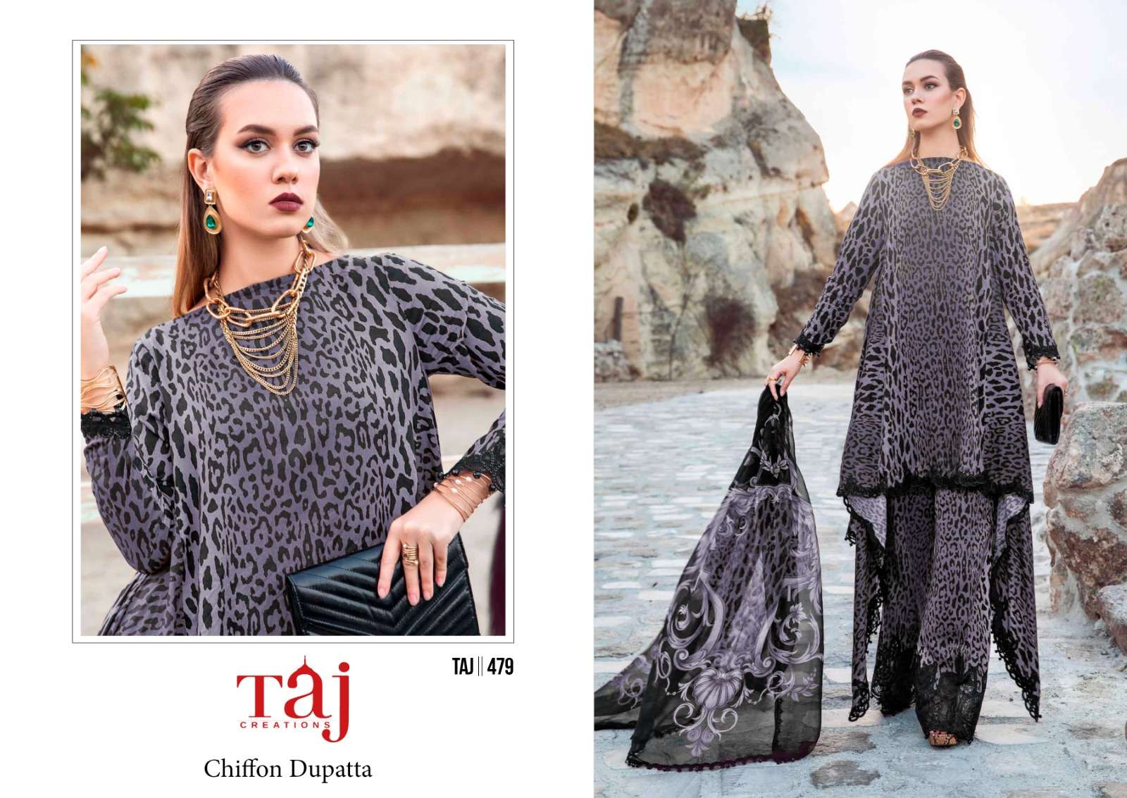 Taj 478 To 480 Chiffon Dupatta Pakistani Suits Wholesale catalog