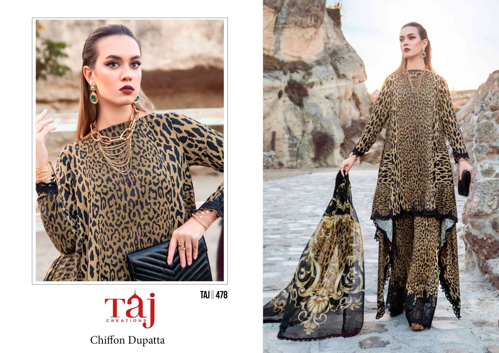 Taj 478 To 480 Chiffon Dupatta Pakistani Suits Wholesale catalog