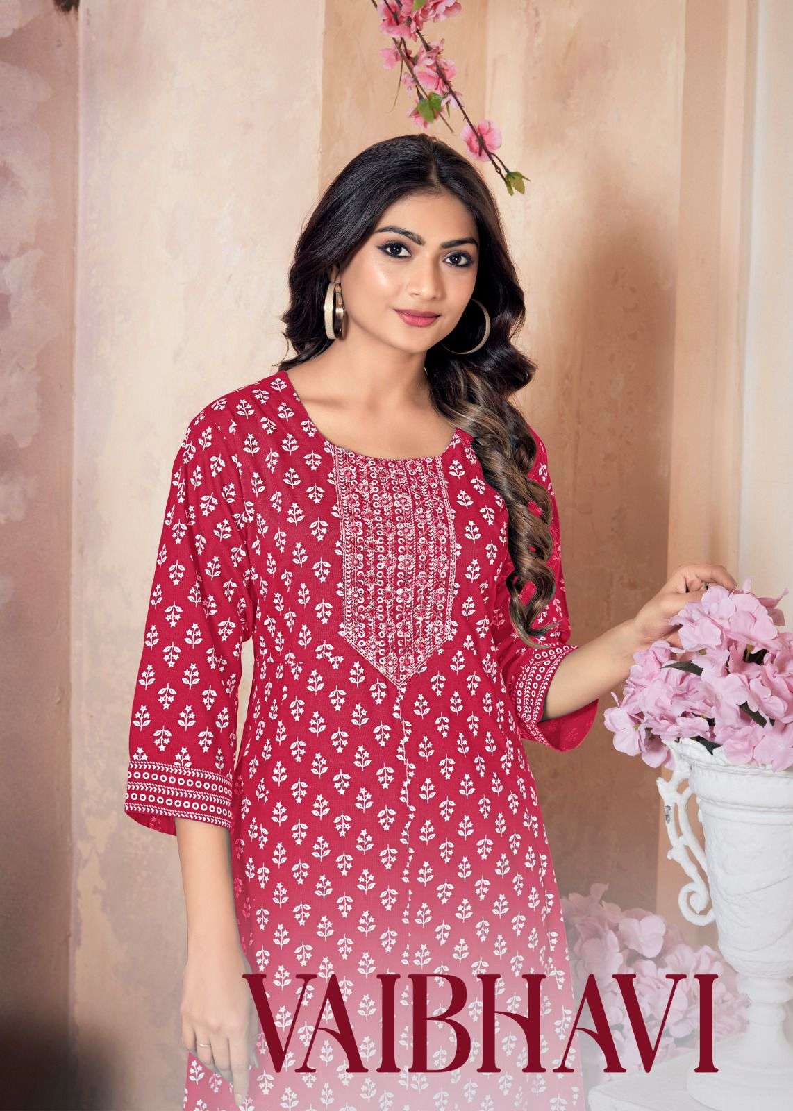 VAIBHAVI RAYON KHADI GOLD PRINT Kurti Wholesale catalog