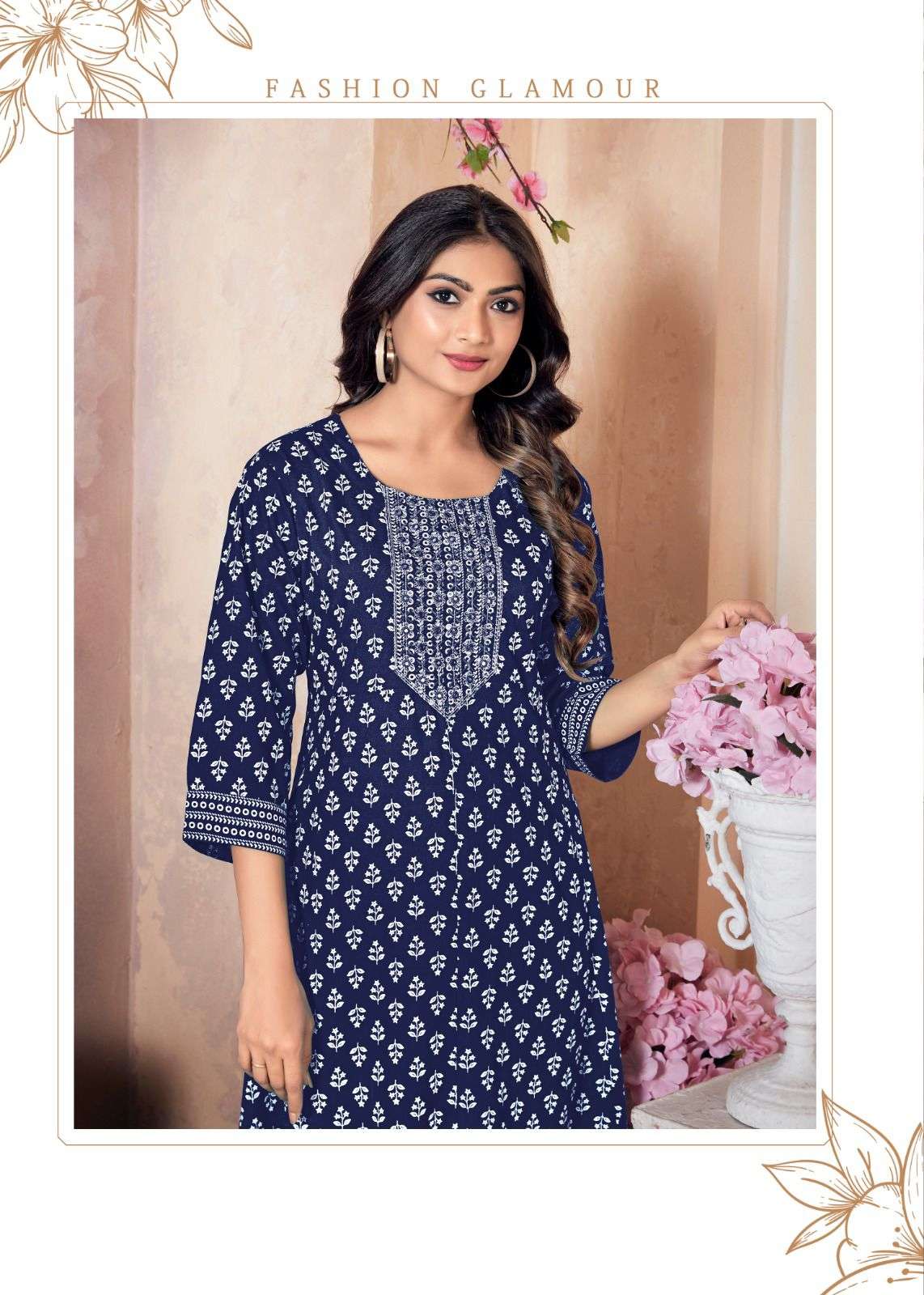 VAIBHAVI RAYON KHADI GOLD PRINT Kurti Wholesale catalog