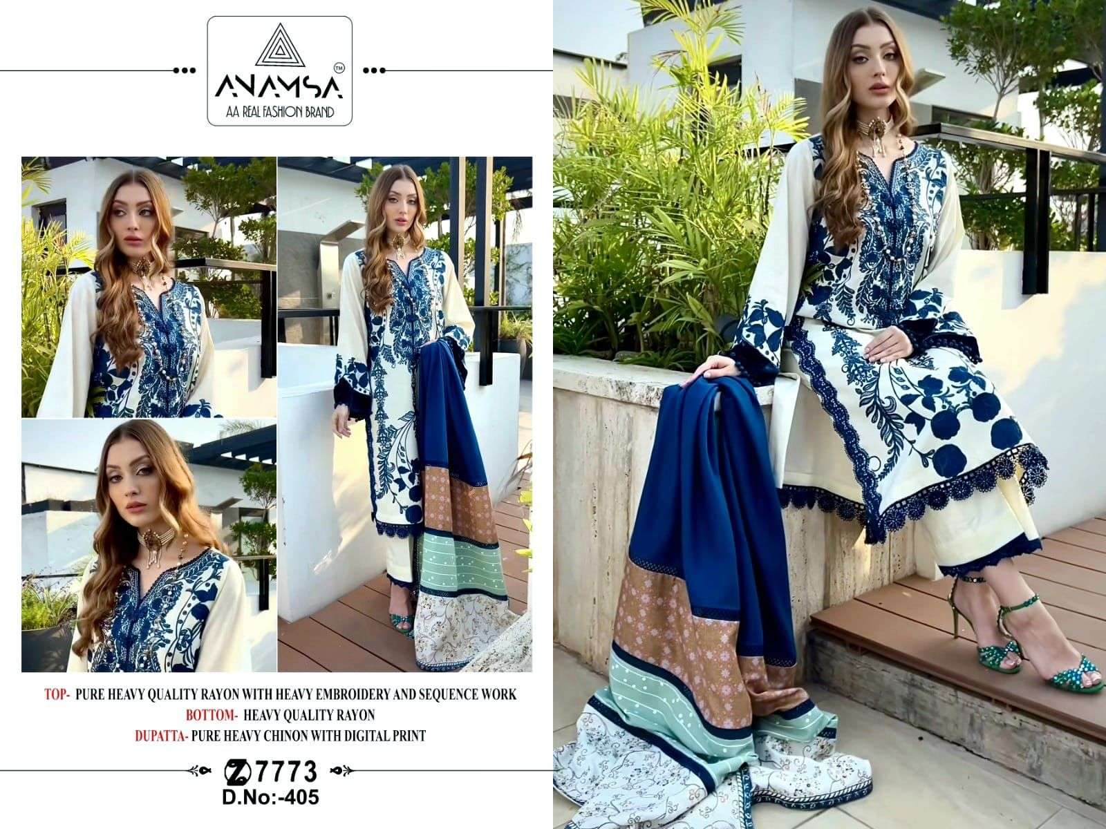 Anamsa 405 Rayon Cotton Pakistani Suits Wholesale catalog