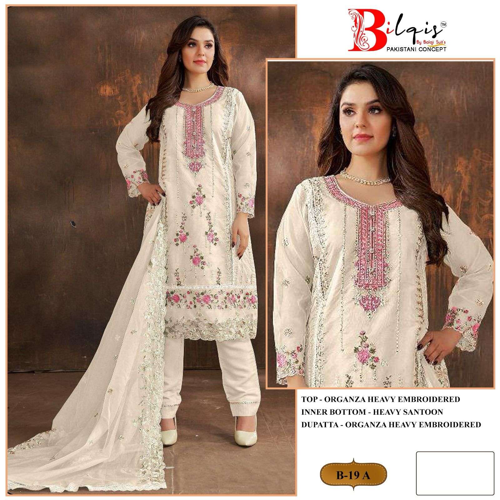 Bilqis B 19 A To D Organza Pakistani Suits Wholesale catalog
