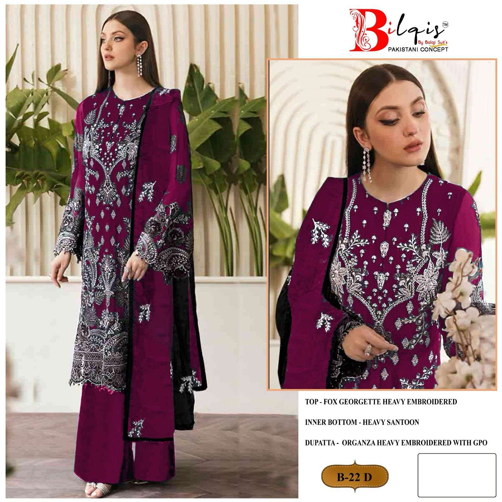 Bilqis B 22 A To D Georgette Salwar Kameez Wholesale catalog