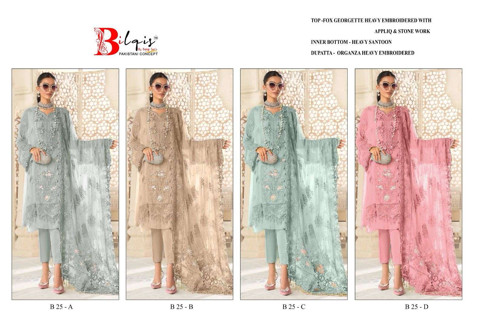 Bilqis B 25 A TO D Georgette Pakistani Suit Wholesale catalog