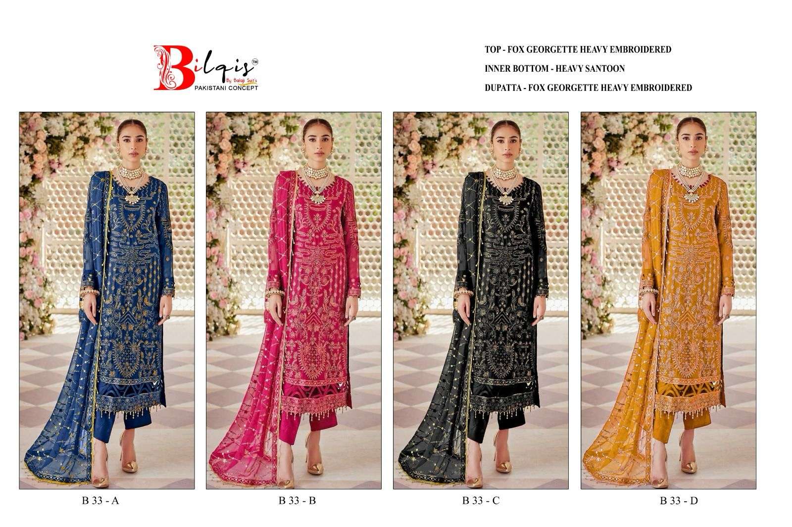 Bilqis B 33 A To D Georgette Salwar Kameez Wholesale catalog