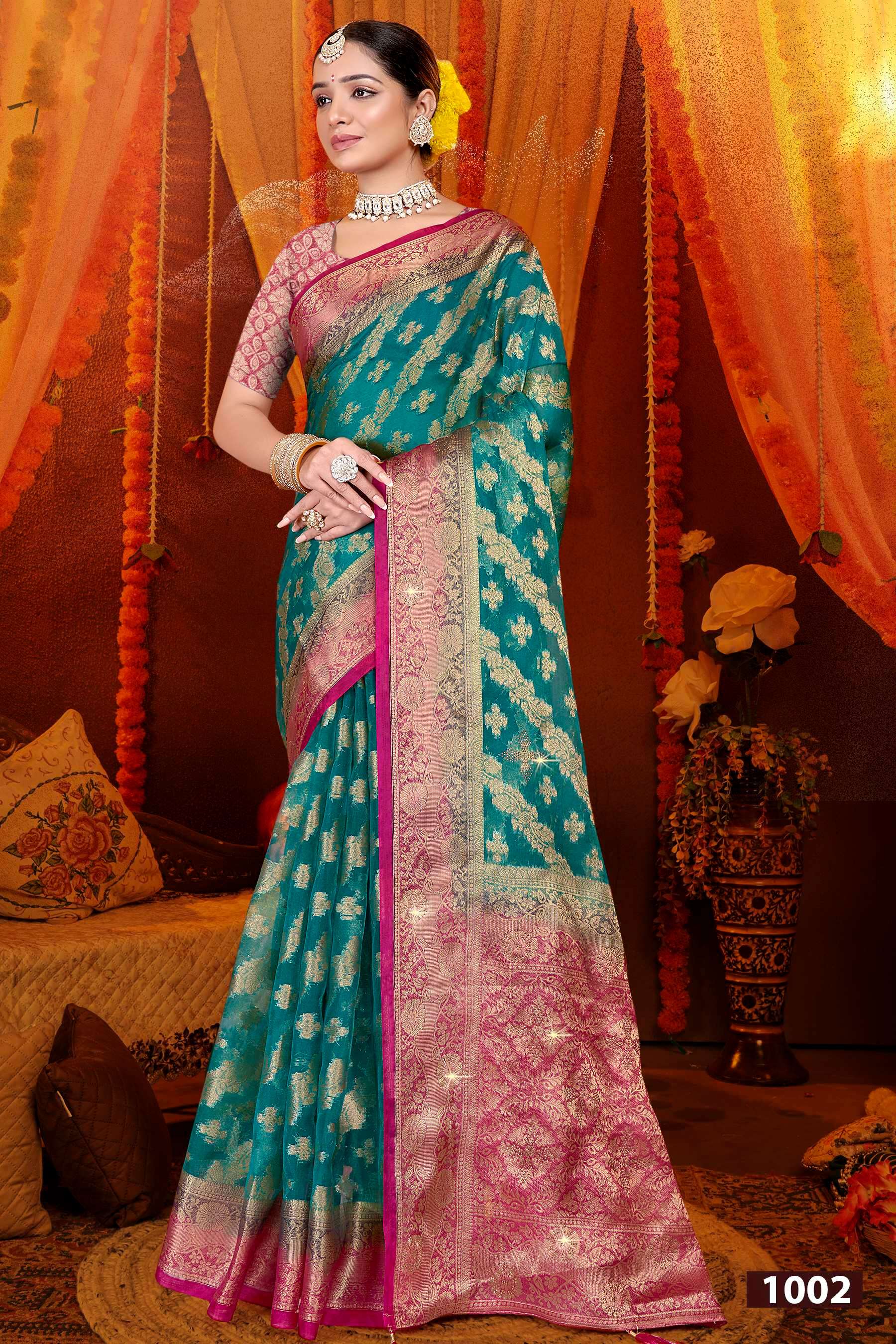 Saroj Anuradha vol.4 Soft organza with heavy swaroski Saree Wholesale catalog    