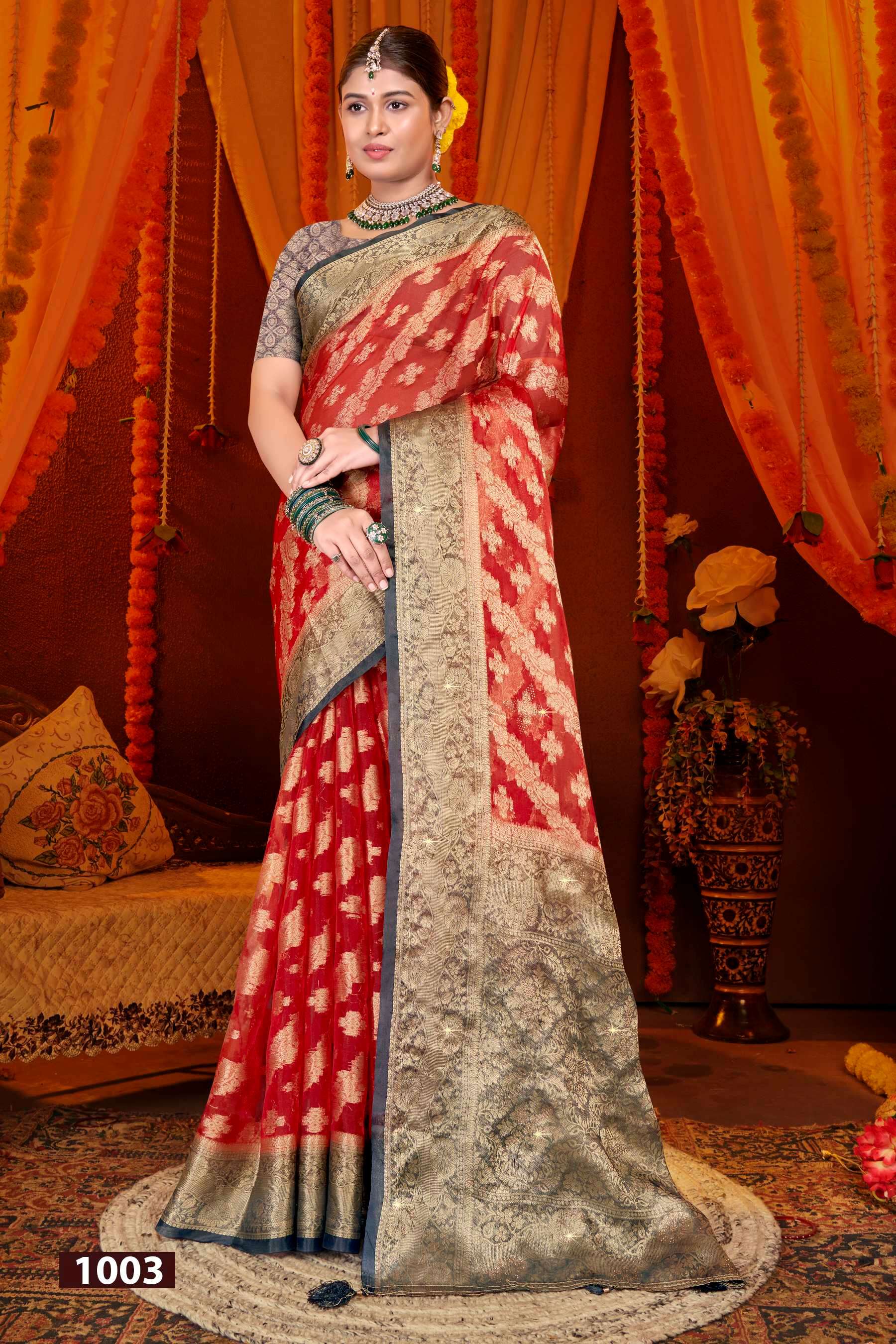 Saroj Anuradha vol.4 Soft organza with heavy swaroski Saree Wholesale catalog    
