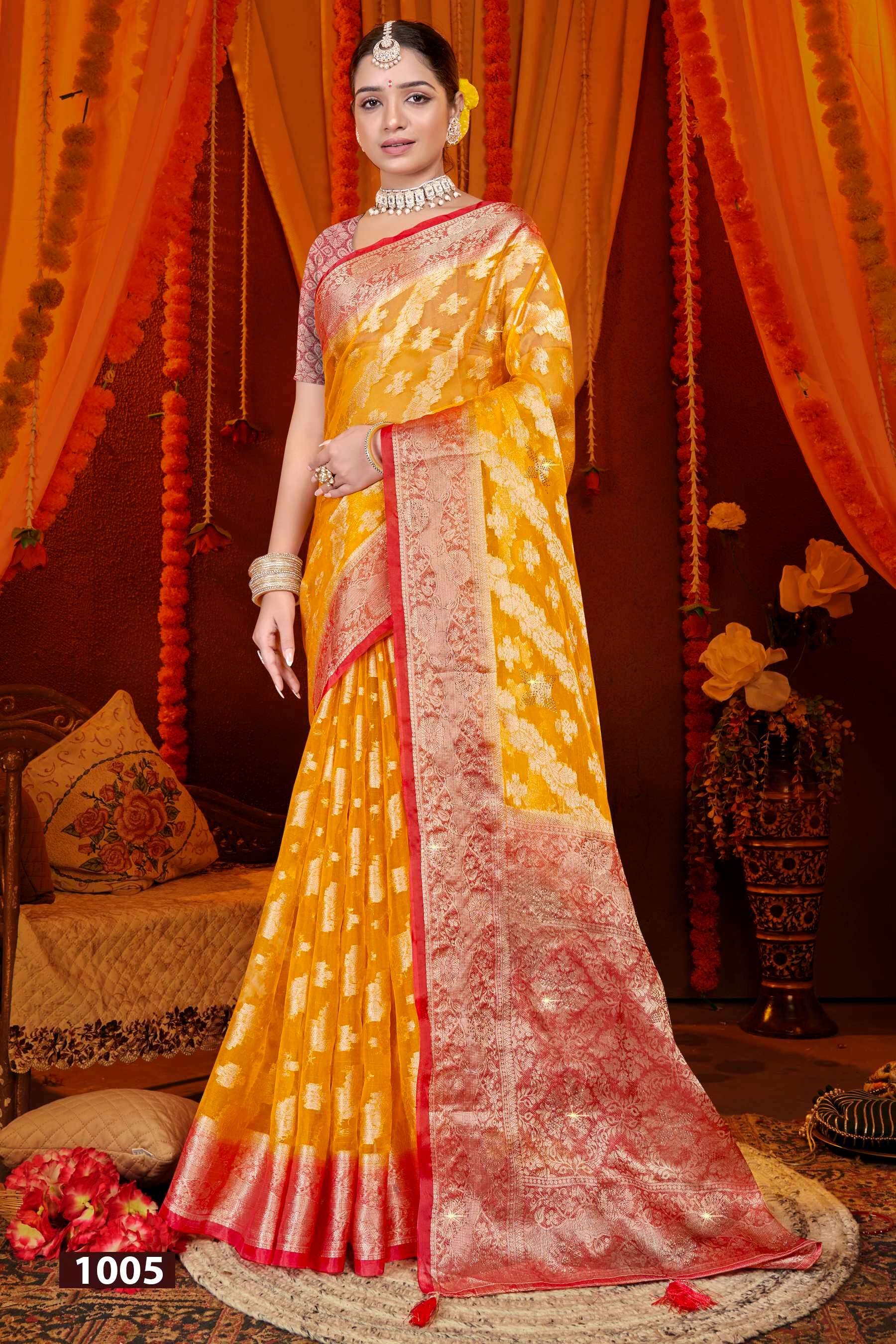 Saroj Anuradha vol.4 Soft organza with heavy swaroski Saree Wholesale catalog    
