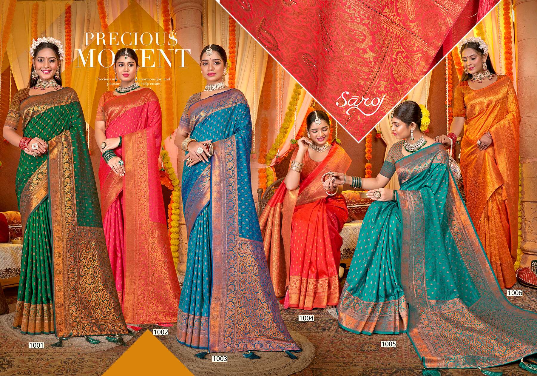 Saroj Gulaabi vol.1 50*600 silk with heavy swarovski work Saree Wholesale catalog    