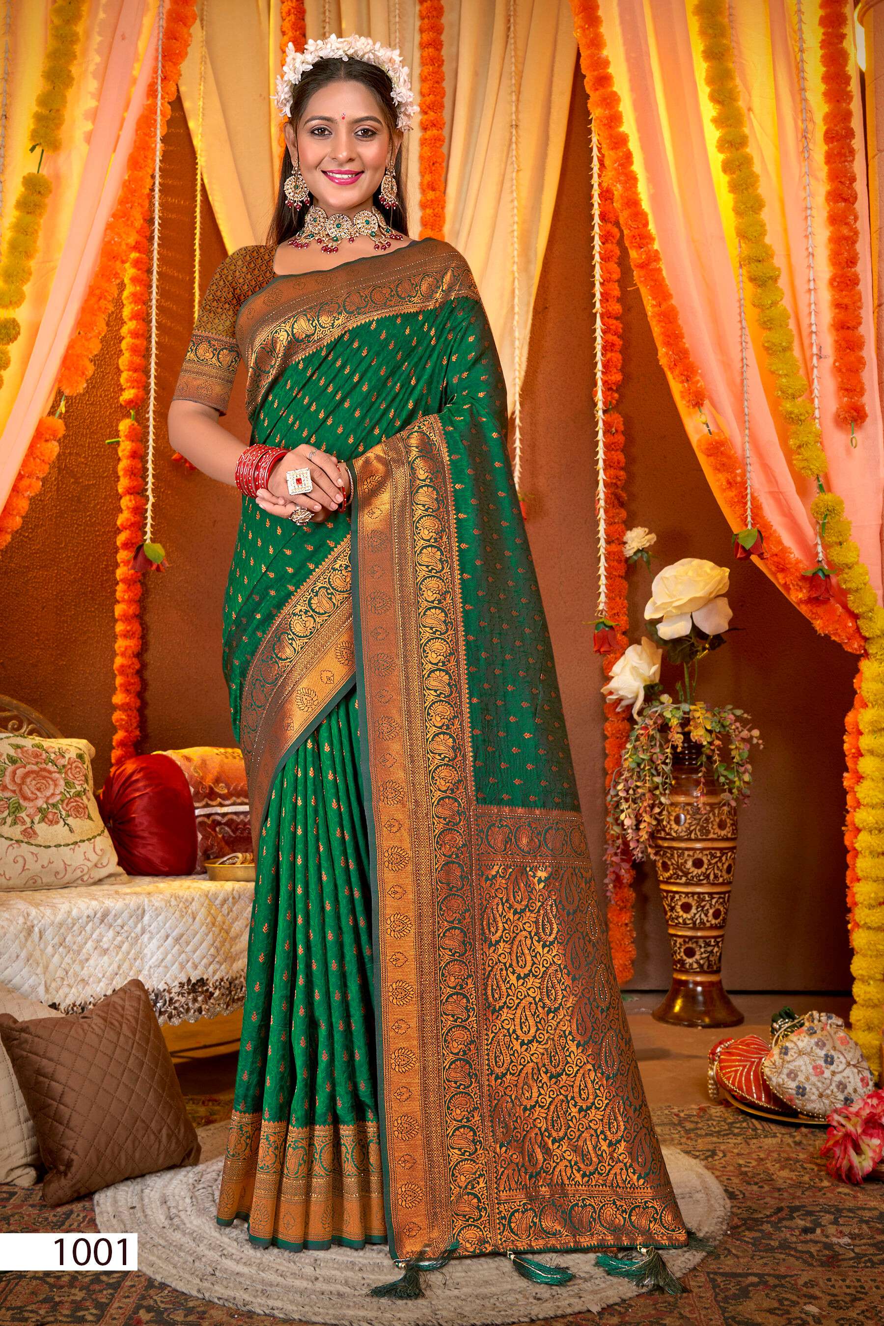 Saroj Gulaabi vol.1 50*600 silk with heavy swarovski work Saree Wholesale catalog    
