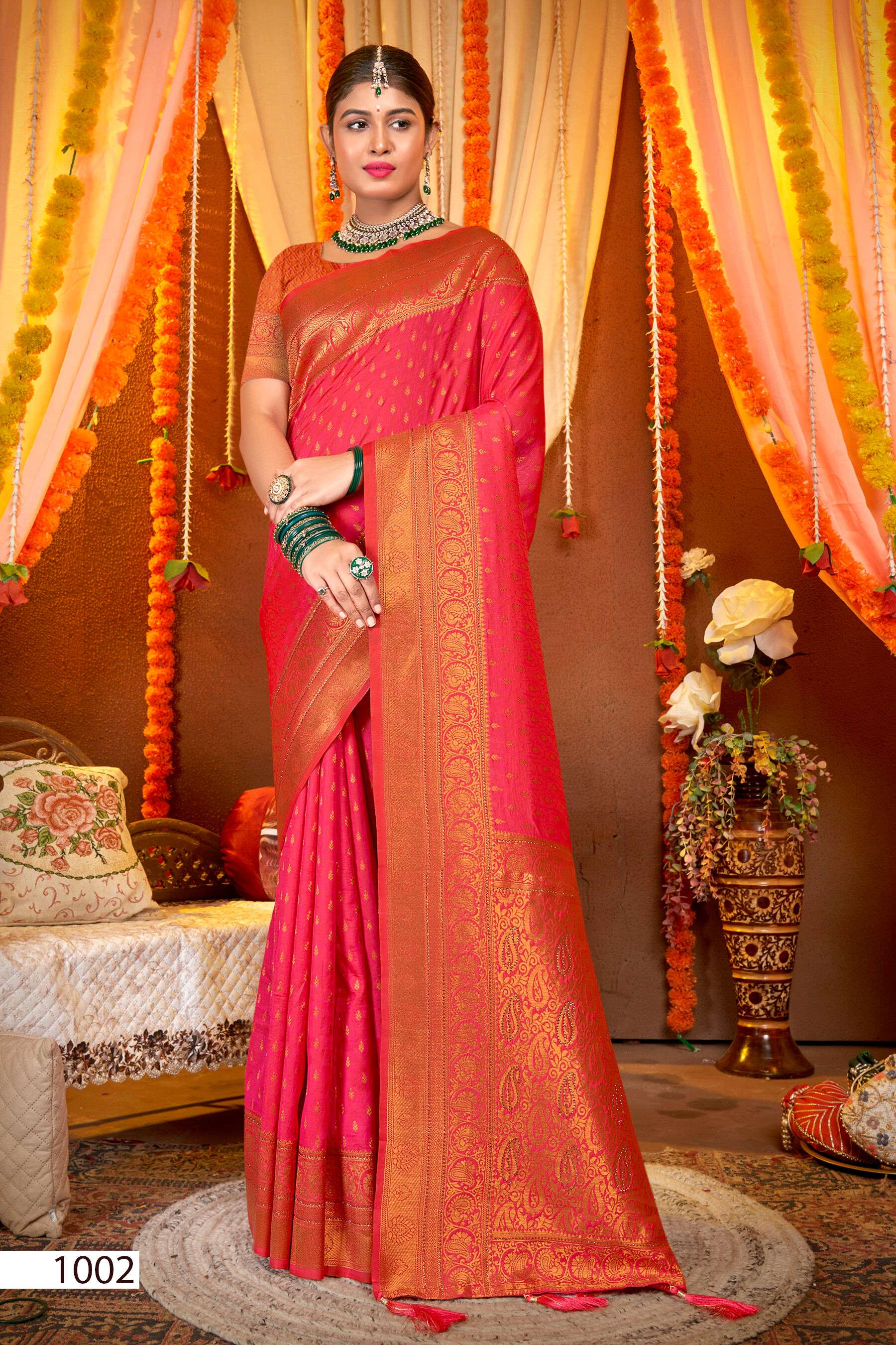 Saroj Gulaabi vol.1 50*600 silk with heavy swarovski work Saree Wholesale catalog    
