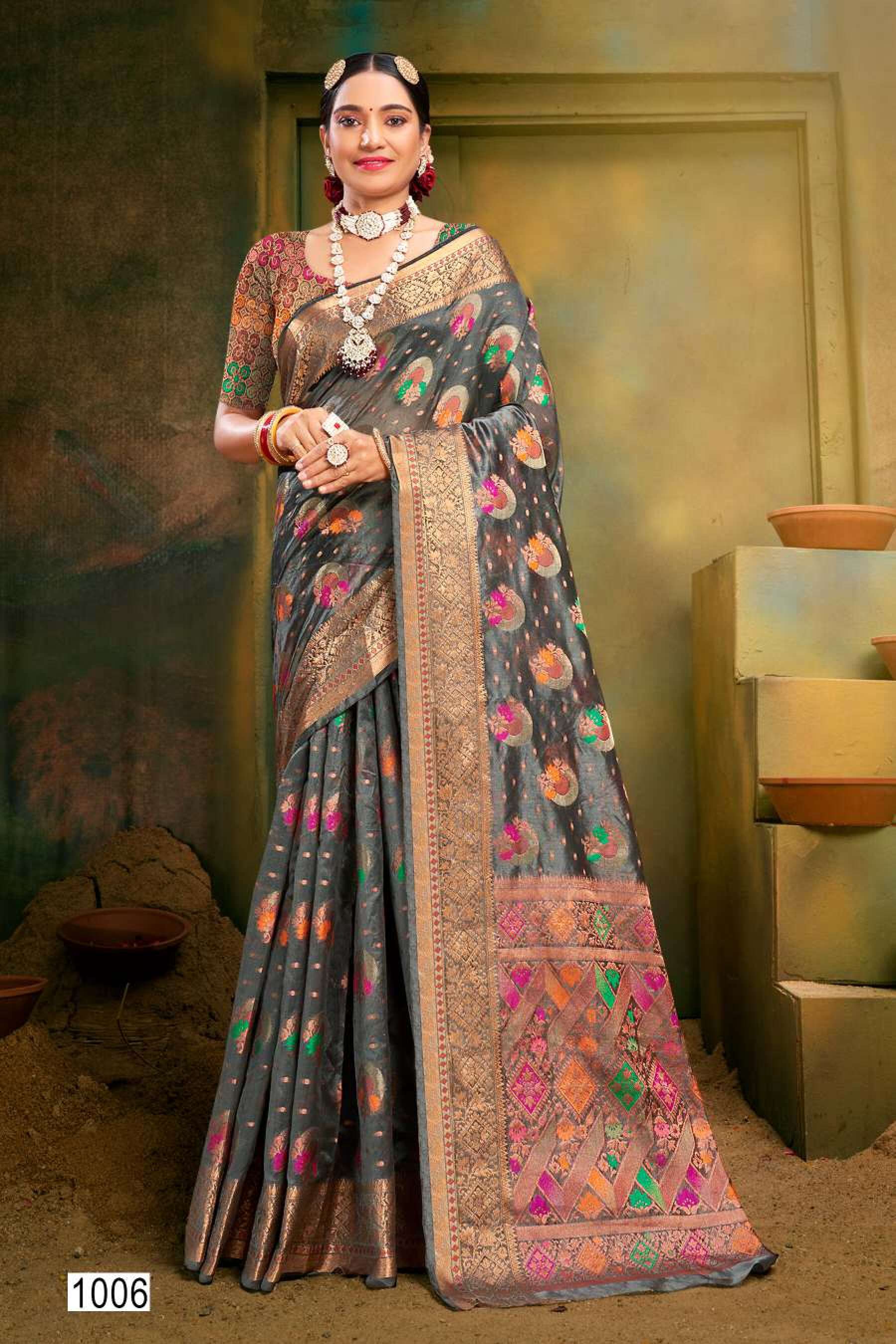 Saroj Mangalkamna vol.1 Soft organza with weaving and rich pallu Wholesale catalog    