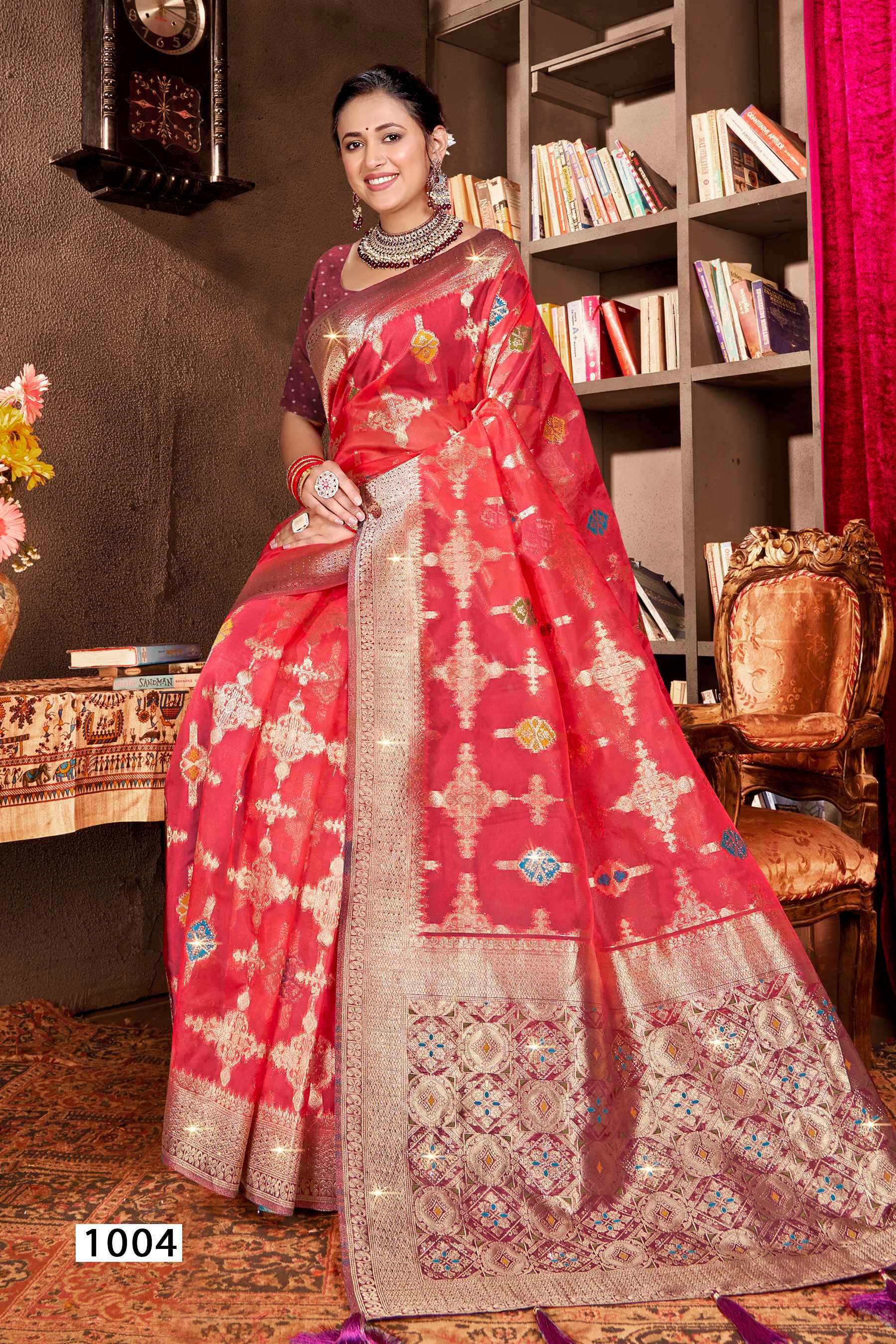 Saroj Mayra vol.2 Organza saree with fancy mina rich pallu heavy swarovski saree  Wholesale catalog    