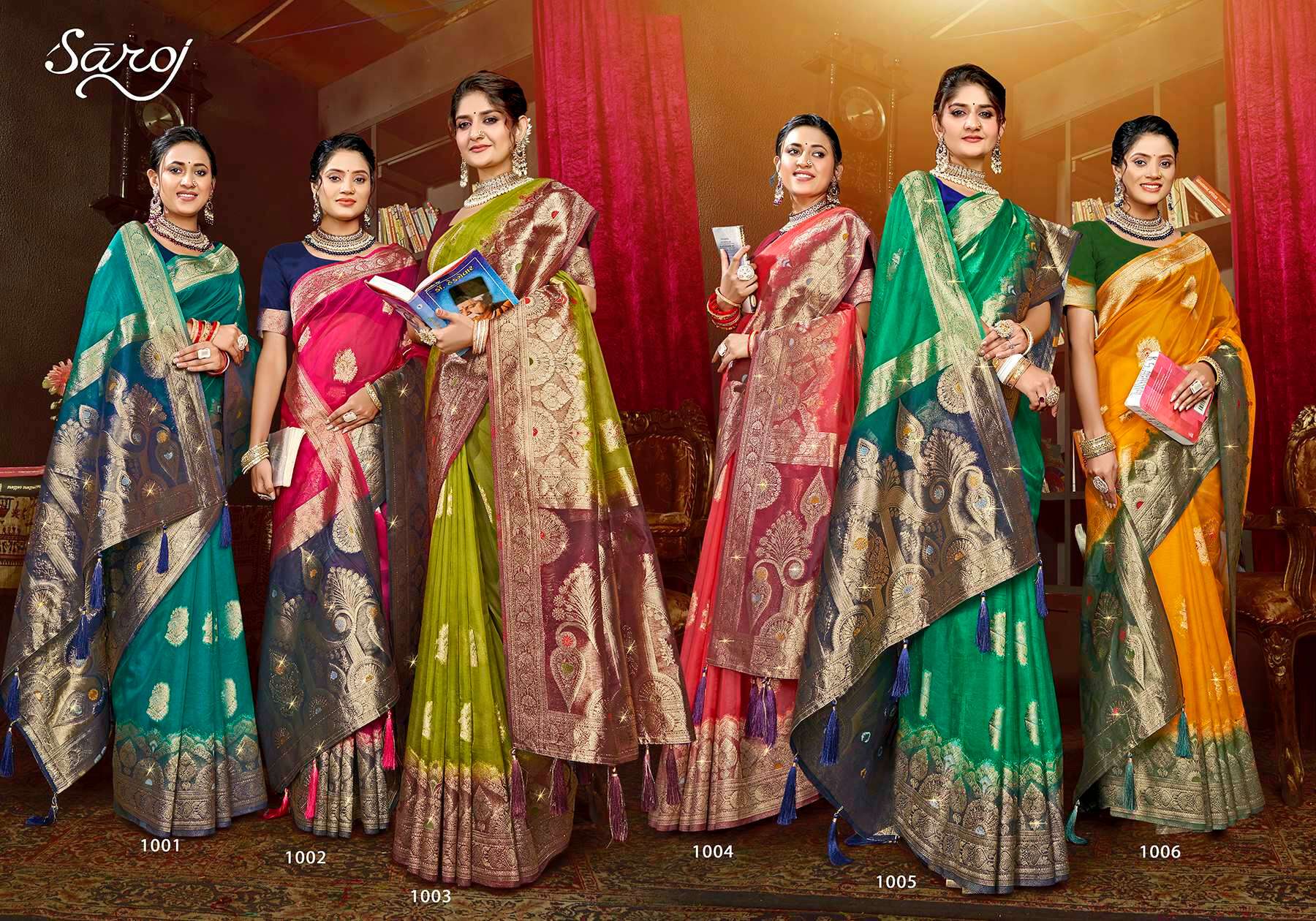 Saroj Mayra vol.3 Organza saree with fancy mina rich pallu heavy swarovski  Saree Wholesale catalog    