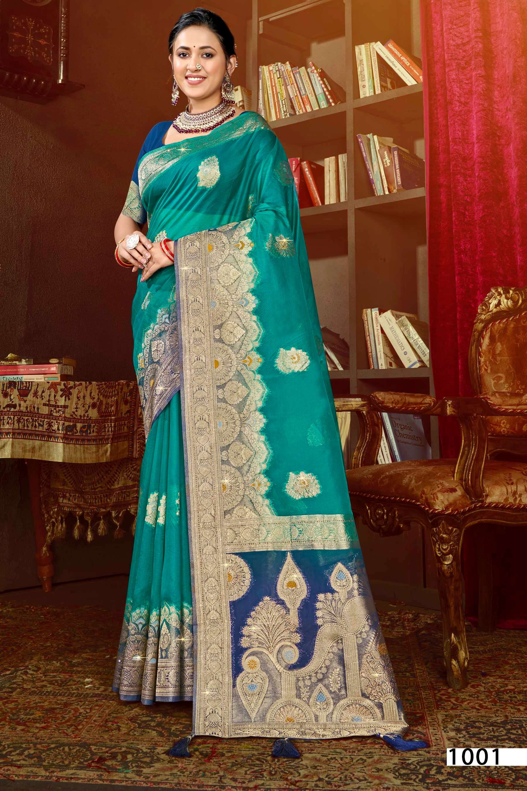 Saroj Mayra vol.3 Organza saree with fancy mina rich pallu heavy swarovski  Saree Wholesale catalog    