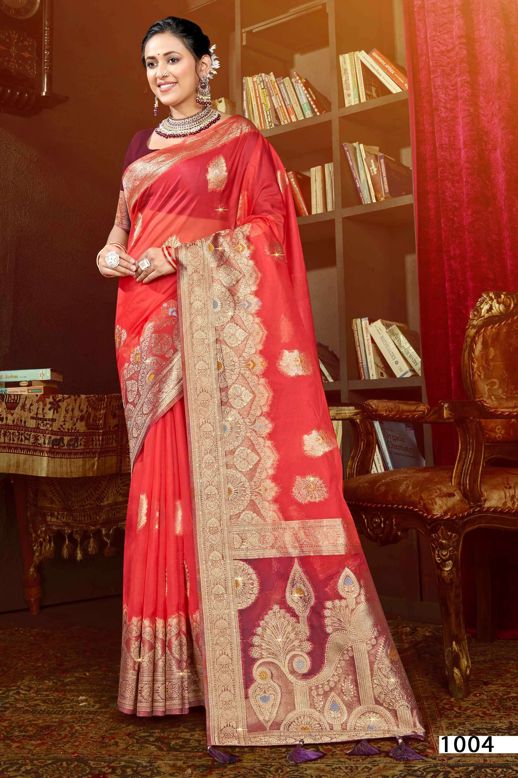 Saroj Mayra vol.3 Organza saree with fancy mina rich pallu heavy swarovski  Saree Wholesale catalog    