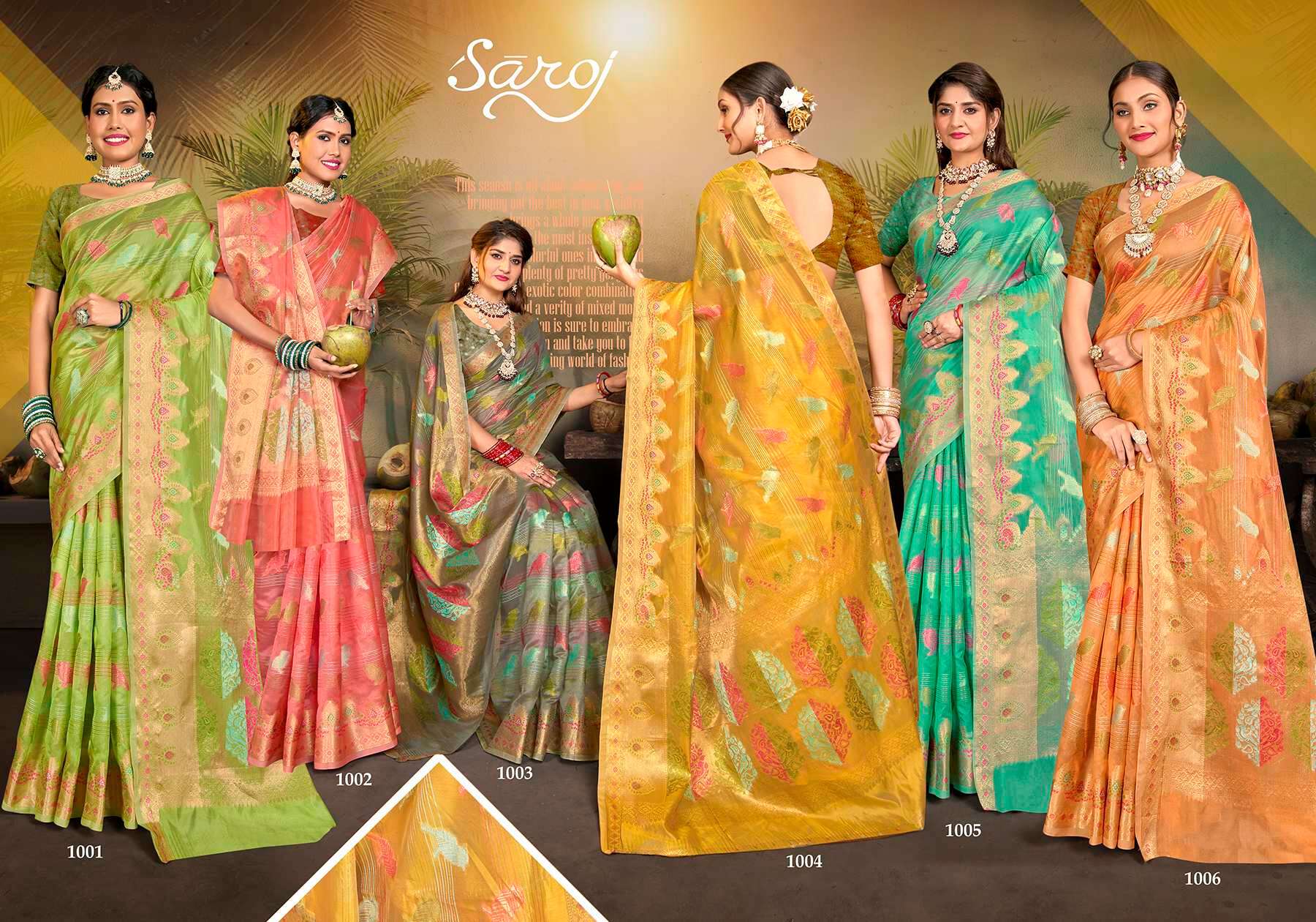 Saroj Raachita vol.1 Soft organza with rich pallu Saree Wholesale catalog    