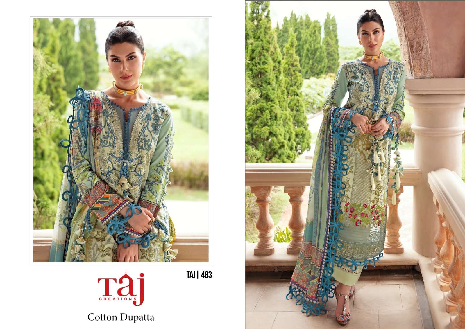 Taj 483 Printed Cotton Dupatta Salwar Kameez Wholesale catalog