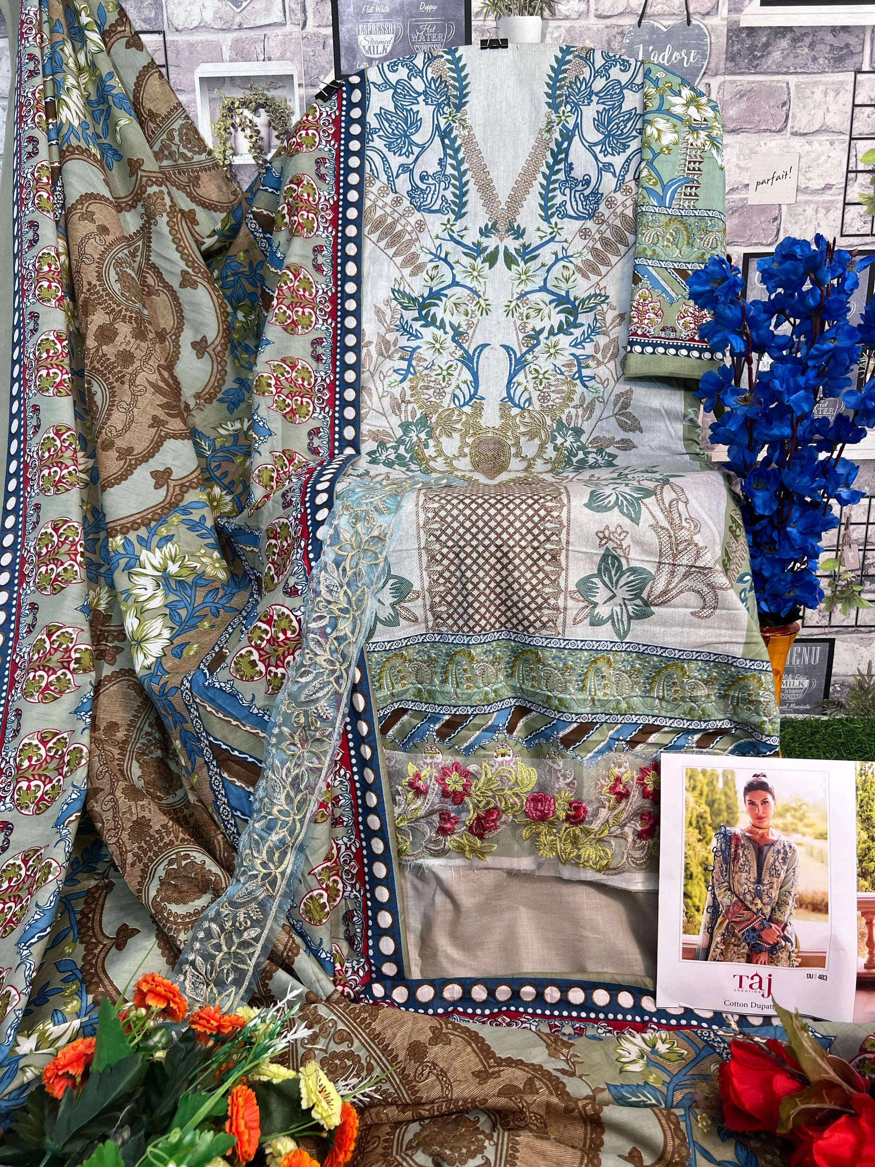Taj 483 Printed Cotton Dupatta Salwar Kameez Wholesale catalog