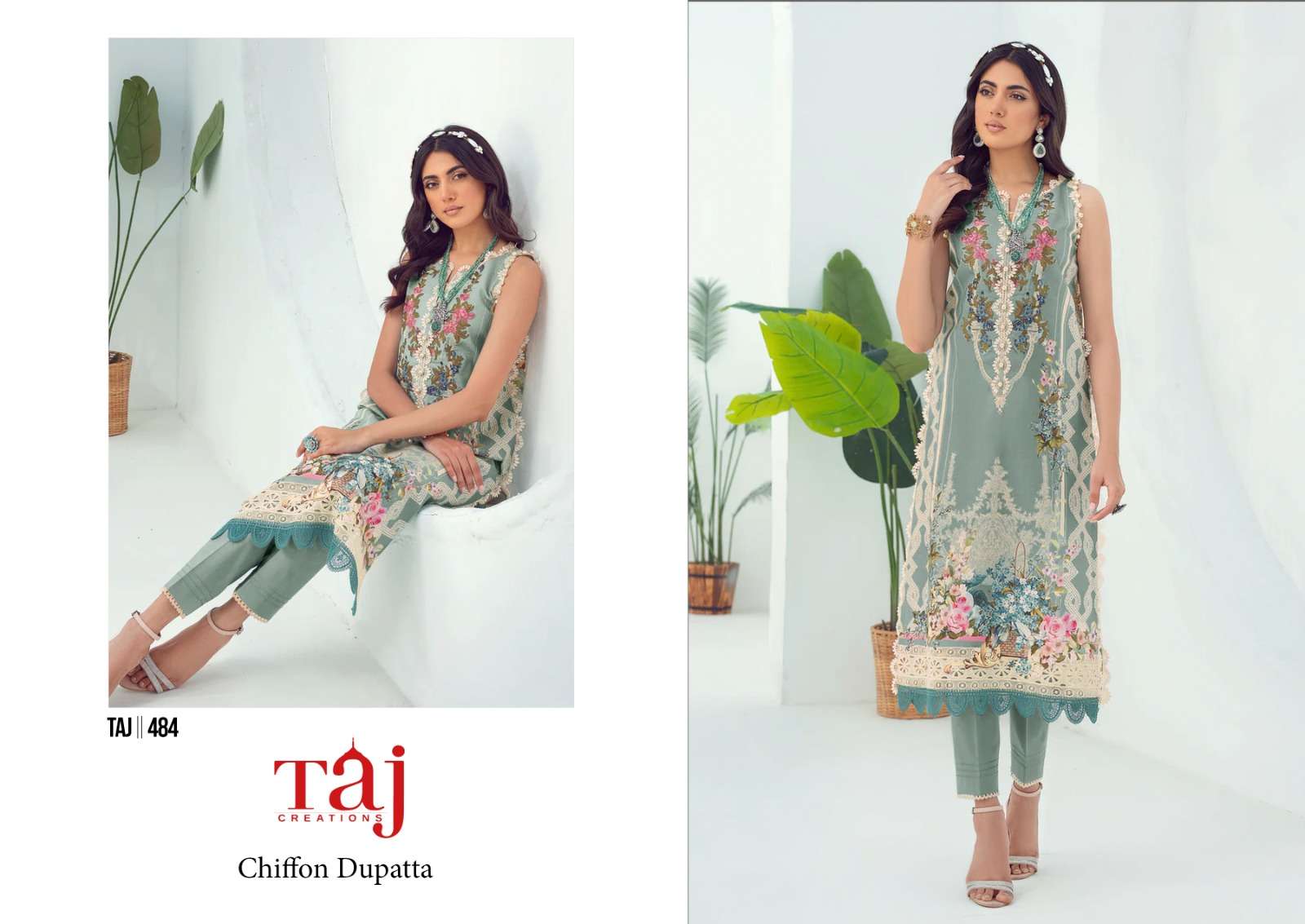 Taj 484 And 486 Cotton Dupatta Pakistani Suits Wholesale catalog