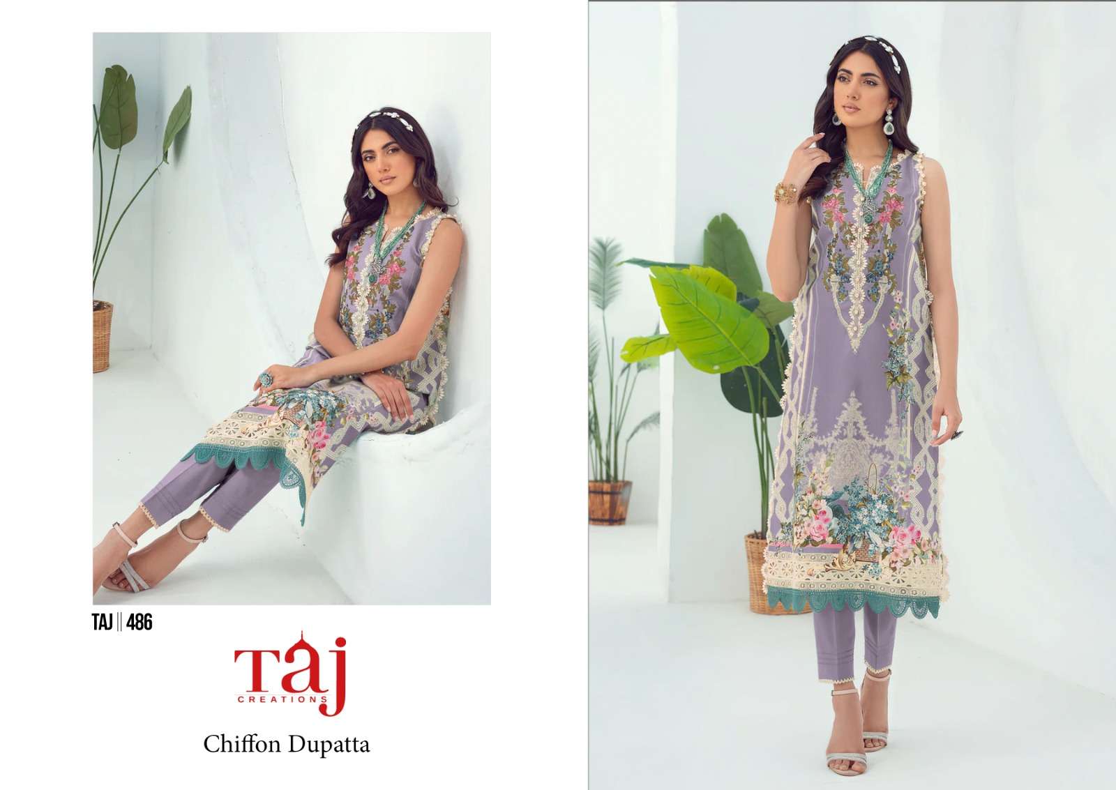 Taj 484 And 486 Cotton Dupatta Pakistani Suits Wholesale catalog