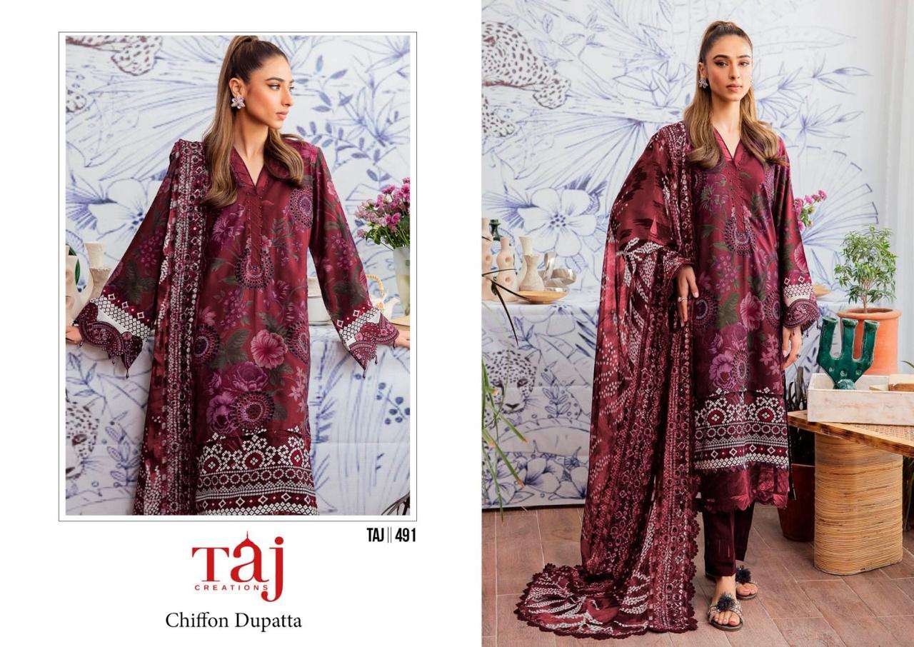 Taj 490 And 491 Cotton Dupatta Hit Design Pakistani Suits Wholesale catalog