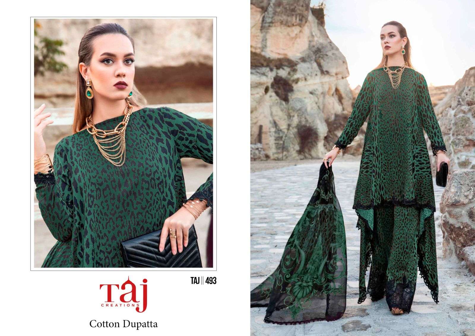 Taj 492 To 494 Cotton Dupatta Hits Design Pakistani Suits Wholesale catalog