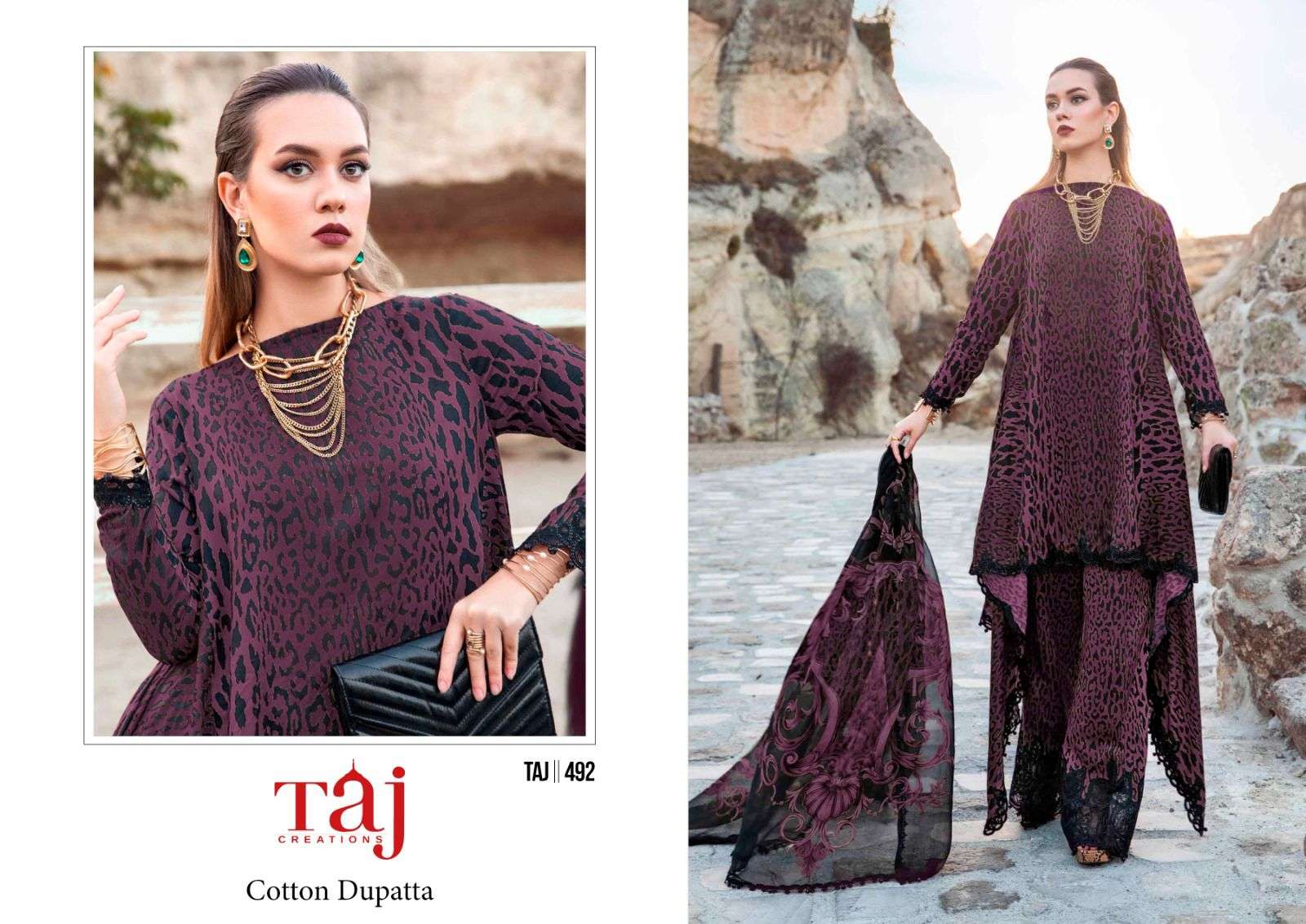 Taj 492 To 494 Cotton Dupatta Hits Design Pakistani Suits Wholesale catalog