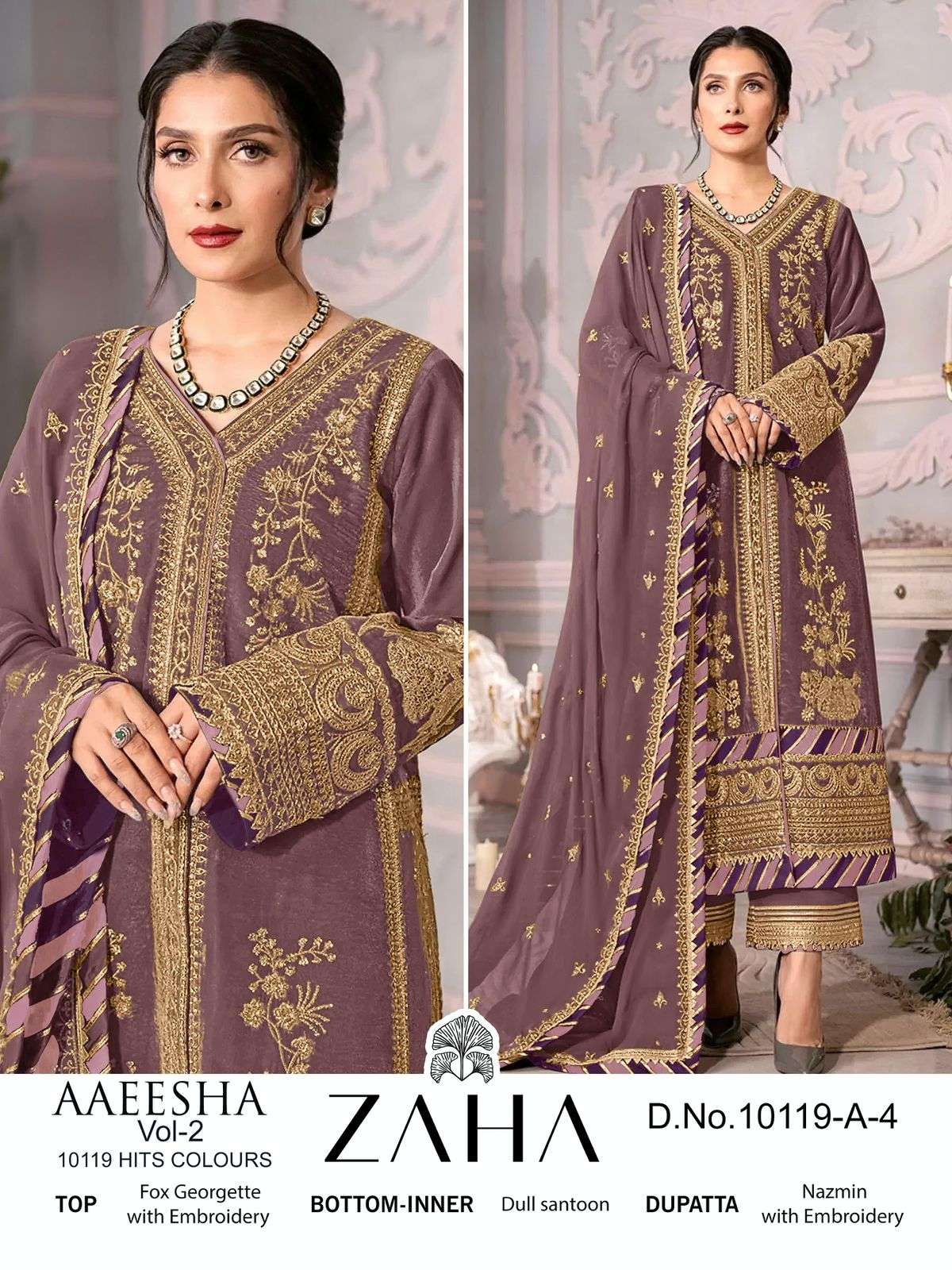 Zaha Aaeesha 10119 A To D Georgette Salwar Kameez Wholesale catalog