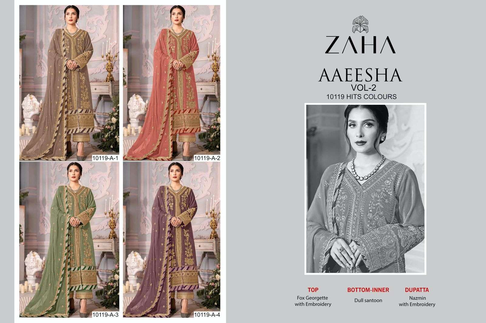 Zaha Aaeesha 10119 A To D Georgette Salwar Kameez Wholesale catalog
