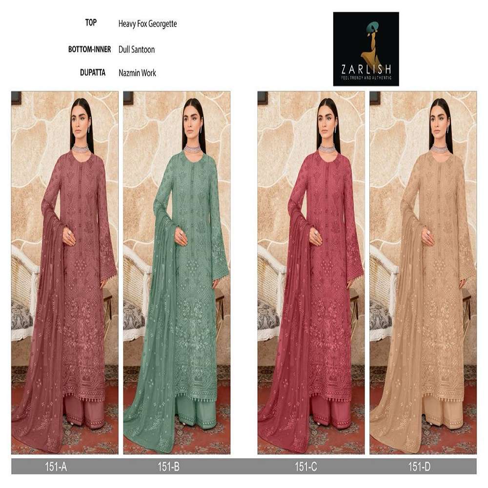 Zarlish Pakistani Work Suit D. No- 151 And 153 -Dress Material -Wholesale Catalog