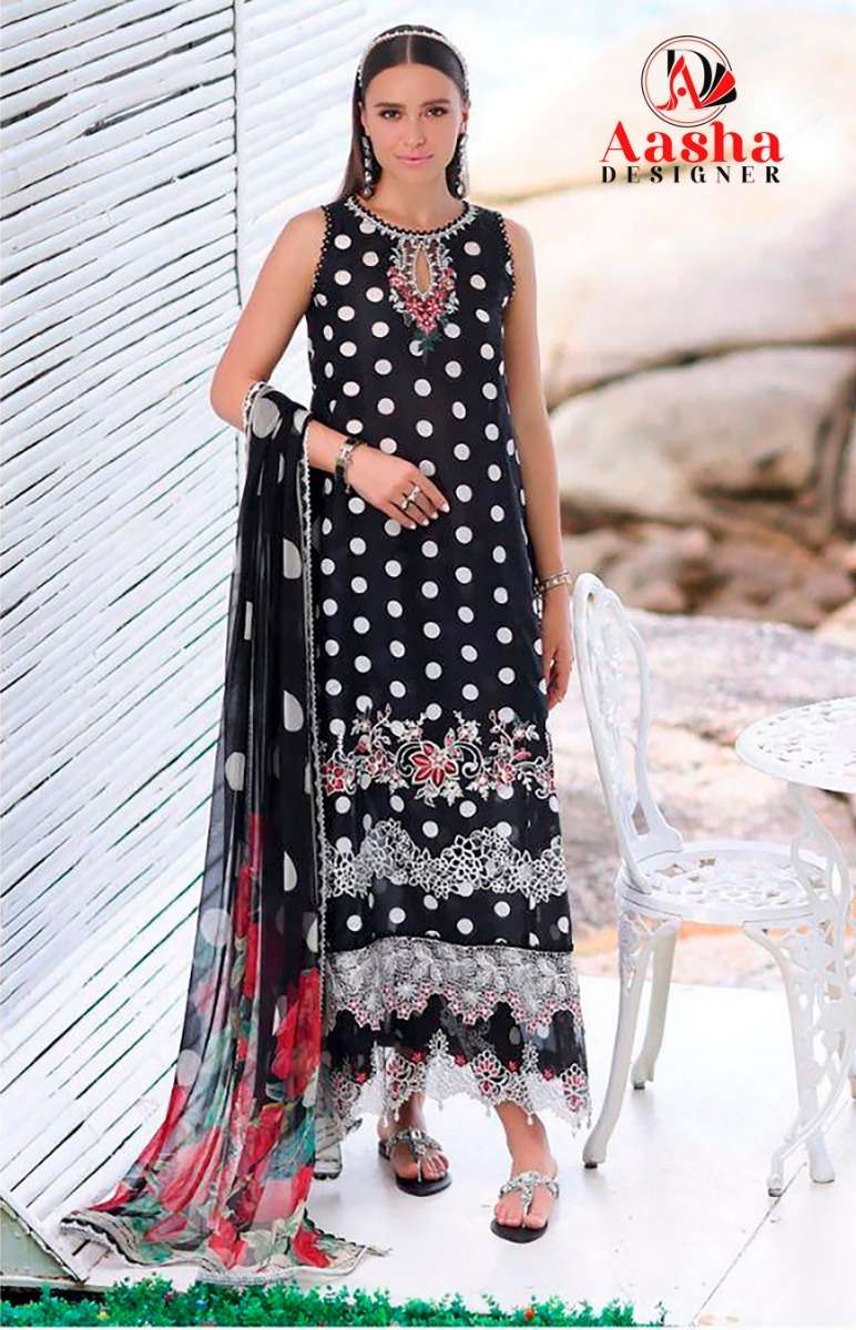 Aasha 1054 And 1055 Lawn Cotton Dupatta Pakistani Suits Wholesale catalog