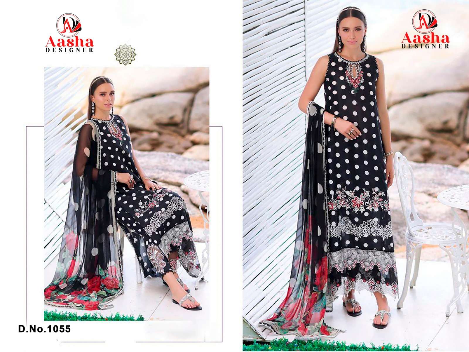 Aasha 1054 And 1055 Lawn Cotton Dupatta Pakistani Suits Wholesale catalog