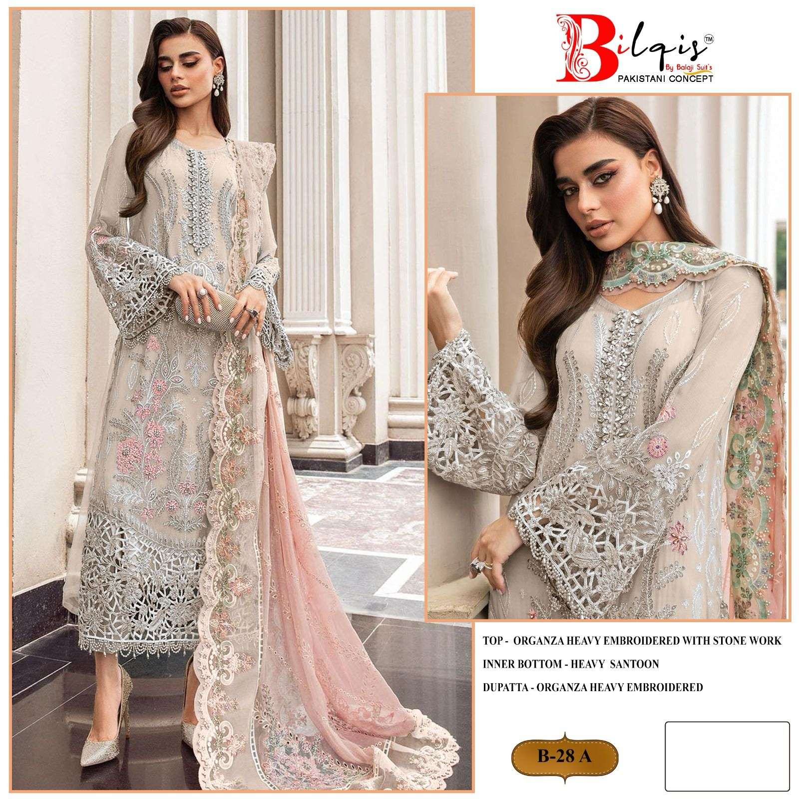 Bilqis B 28 A To D Organza Pakistani Suits Wholesale catalog