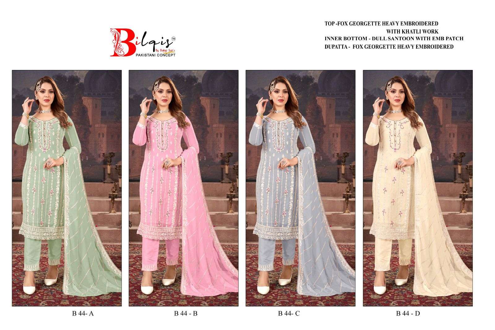 Bilqis B 44 A To D Georgette Salwar Kameez Wholesale catalog