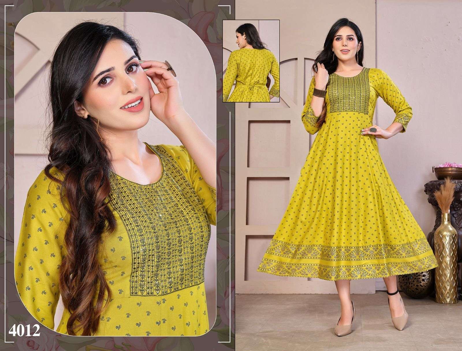 Golden Flowers Kurti Wholesale catalog
