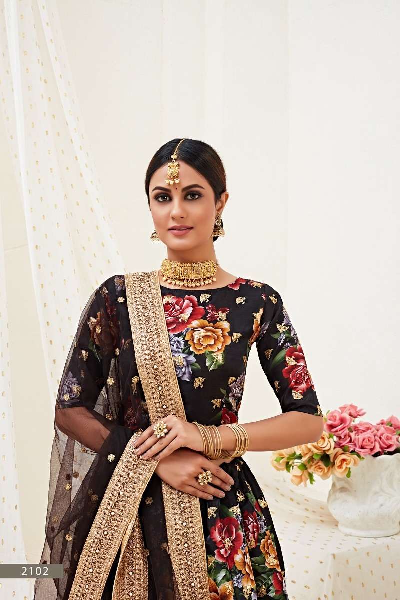 HIRANYAM VOL 1 - 2102 BLACK  FLOWER LEHENGA CHOLI Wholesale catalog
