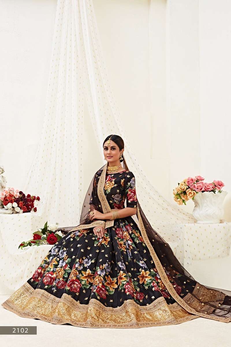 HIRANYAM VOL 1 - 2102 BLACK  FLOWER LEHENGA CHOLI Wholesale catalog