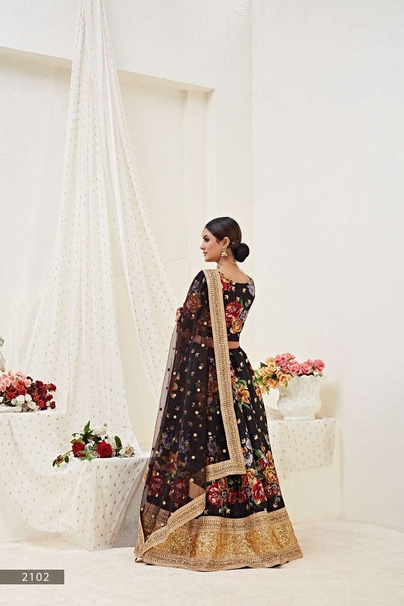 HIRANYAM VOL 1 - 2102 BLACK  FLOWER LEHENGA CHOLI Wholesale catalog