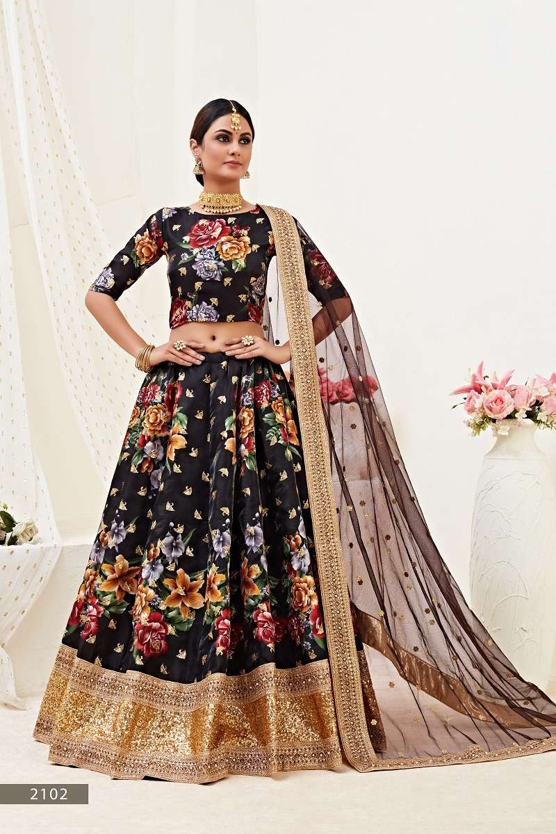 HIRANYAM VOL 1 - 2102 BLACK  FLOWER LEHENGA CHOLI Wholesale catalog