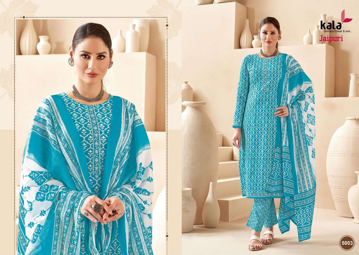 Kala Jaipuri Vol-3 – Kurti Pant With Dupatta Wholesale Catalog