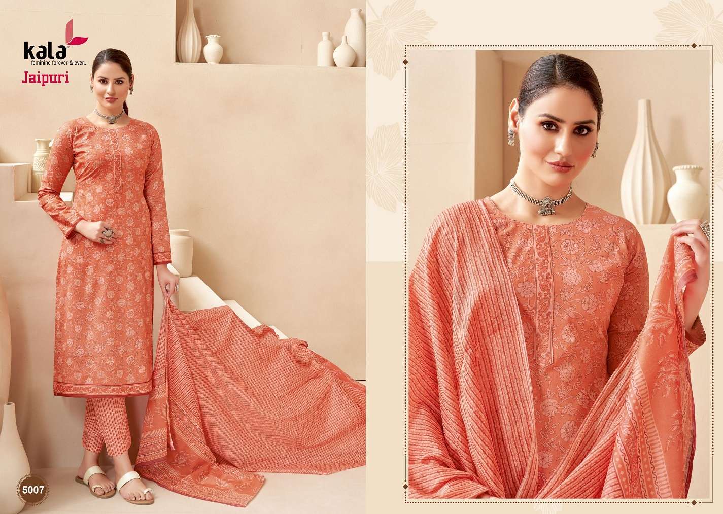 Kala Jaipuri Vol-3 – Kurti Pant With Dupatta Wholesale Catalog