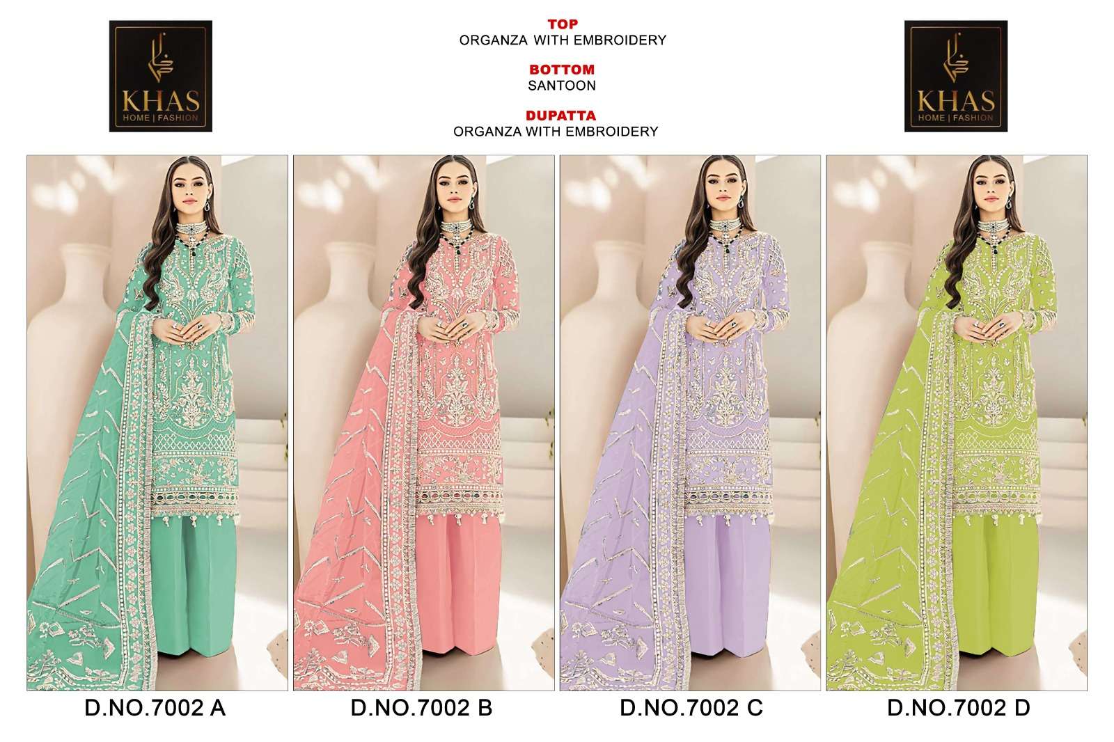 Khas 7002 A To D Premium Organza Salwar Suit Wholesale catalog