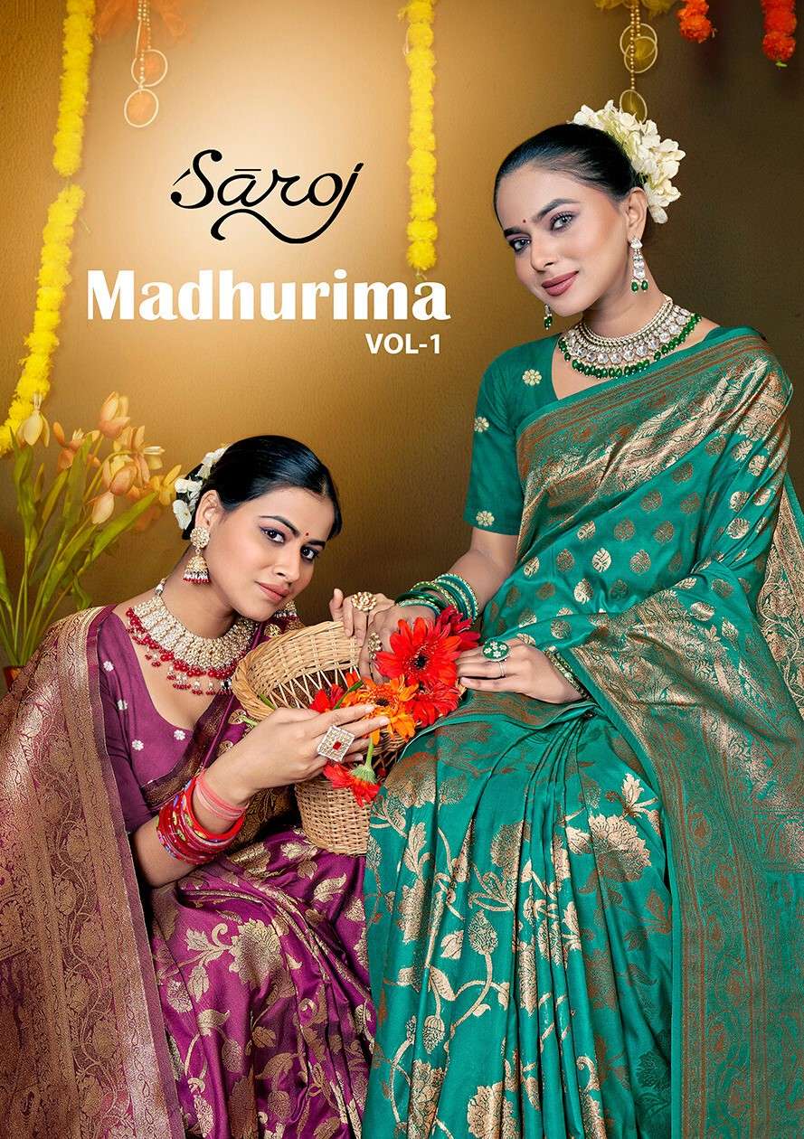 Saroj  Madhurima Vol.1 50*600 Heavy Soft silk with self jacquard Saree Wholesale catalog    