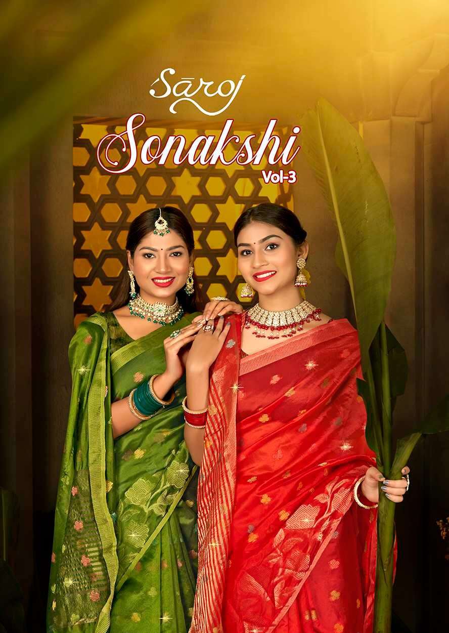 Saroj  Sonakshi  Vol - 3 Soft Organza silk Saree Wholesale catalog    