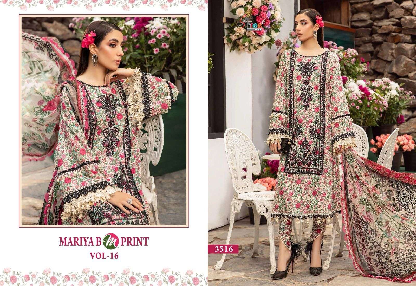 Shree Mariya B M Print Vol 16 Chiffon Dupatta Pakistani Suit Wholesale catalog