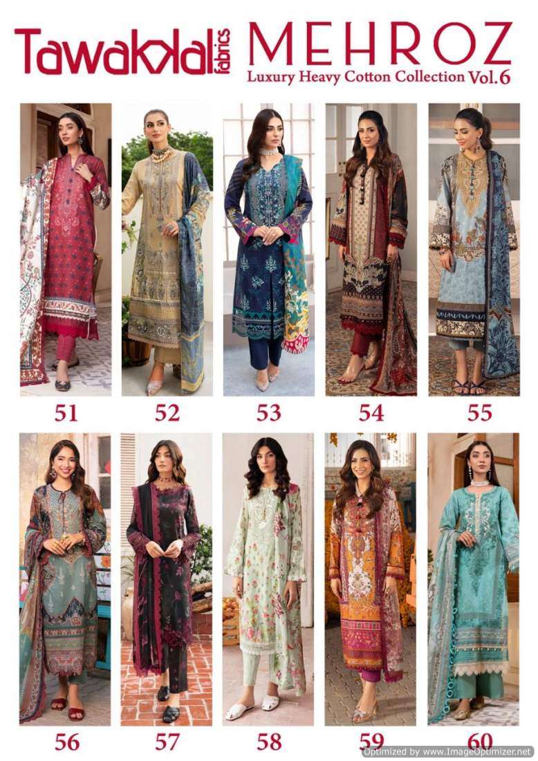 Tawakkal Mehroz Vol-6 – Dress Material - Wholesale Catalog