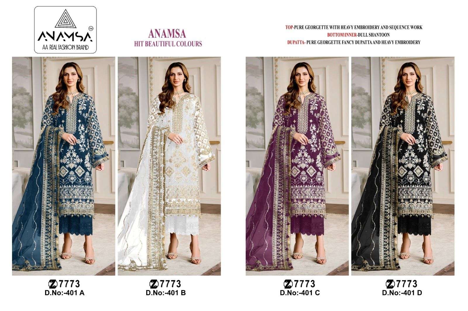 Anamsa 401 A To D Hit Colors Salwar Suit Wholesale catalog