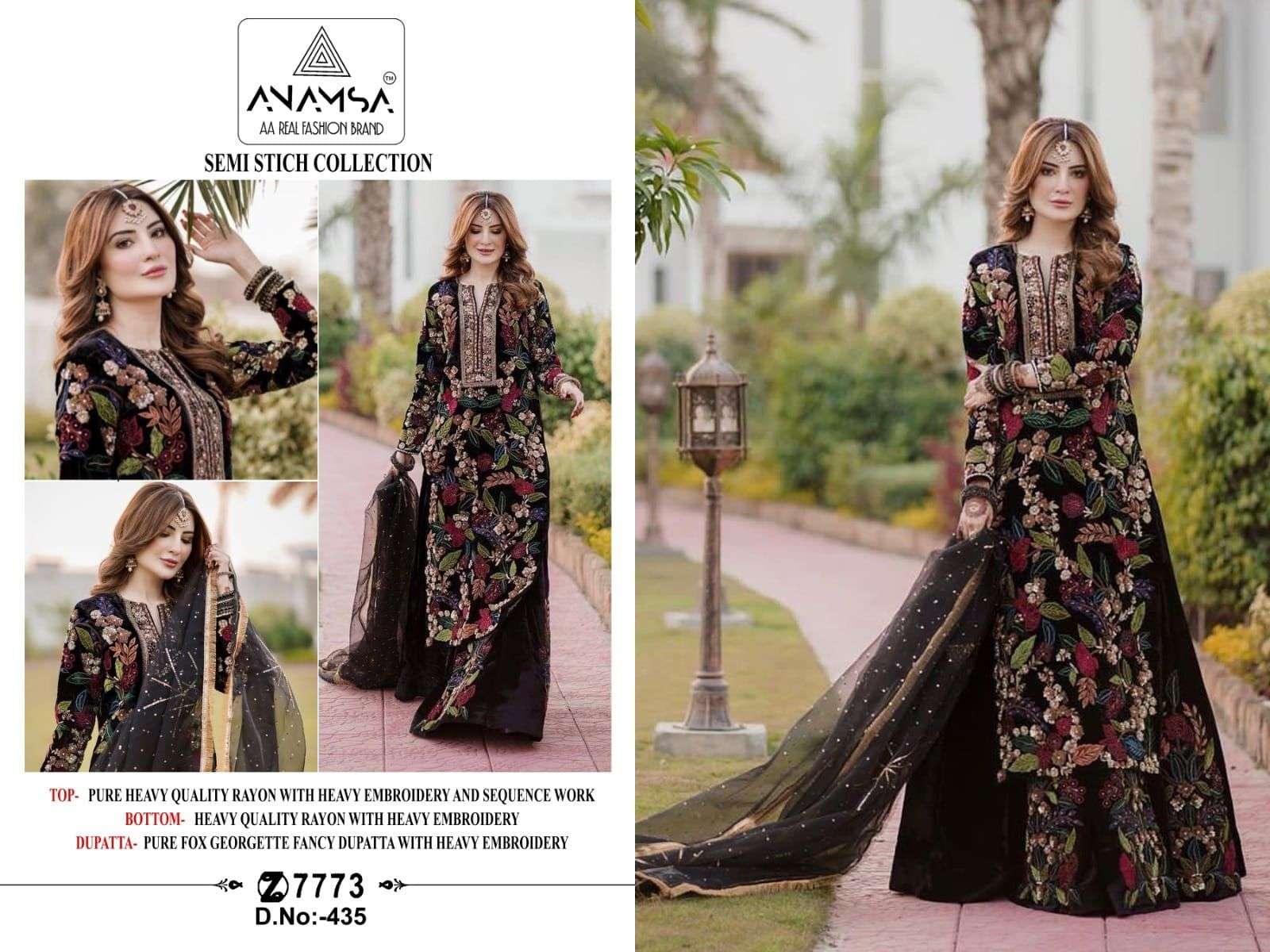 Anamsa 435 Rayon Embroidered Pakistani Suits Wholesale catalog