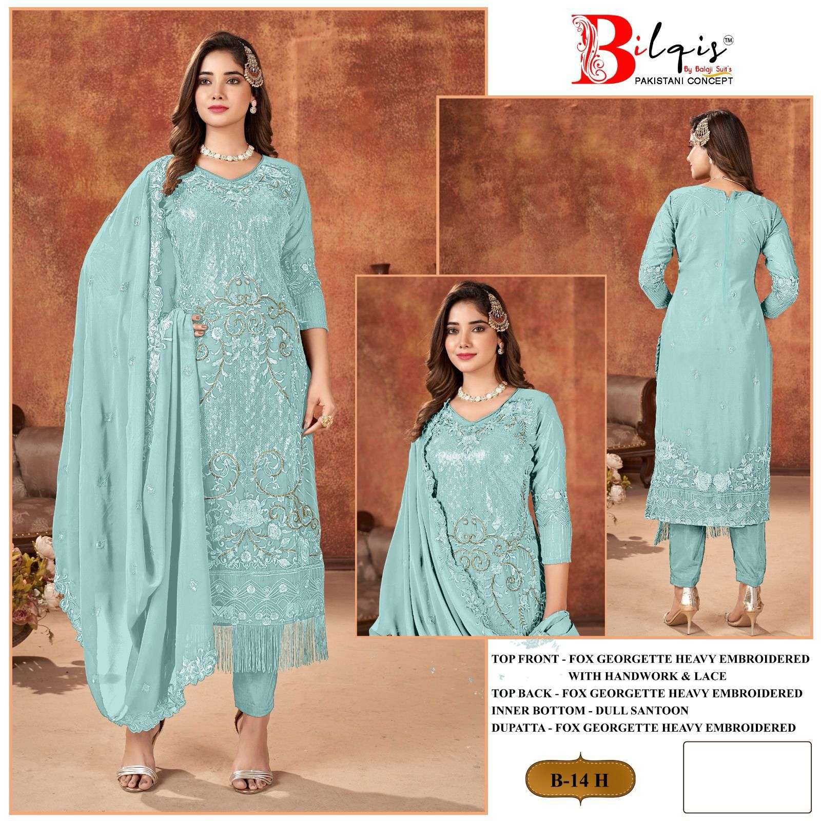Bilqis B 14 E To H Georgette Salwar Kameez Wholesale catalog